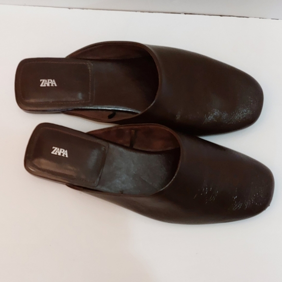 Zara Dark Brown Leather Mules/Shoes - Picture 1 of 7